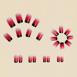 Press On Nails Coffin Fake Nails Black Red Gradient Stick On Nails Glossy Shiny Glue On Nails Artificial Nails Full Cover Acrylic Nail Kit For Women Girl 24pcs