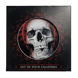 Puckator Gothica Set of 4 Cork Coasters - Wood Table Pub Drink Coasters Tiles Placemats - Bar Accessories For Home - Desk Coaster Tile Slate - Dining Table Decor Drinks Mats - Man Cave Accessories