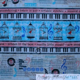 Timeless Treasures BonEful FABRIC FQ Cotton Quilt Blue Brown Music Note Keyboard Bird Border Stripe
