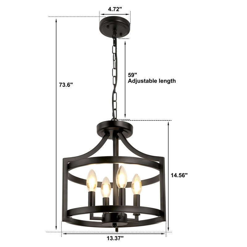 LynPon Black Farmhouse Chandelier 4 Lights, Modern Hanging Pendant Light