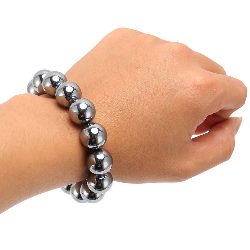 14mm Terahertz Stone Bracelet Promote Circulation Round Beads Chian Bracelet