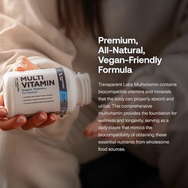 Transparent Labs Daily Multivitamin for Women - Whole-Food-Based Multivitamin for Men, Vegan, Clean, Organic Vitamin Supplement w Vitamins, Lutein, Bi