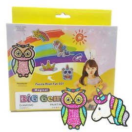 Zinker Big Gem Kit de Pintura de Diamantes de Gran Gema, crea tus propias pegatinas decorativas y atrapasoles, arte de diamante para niños (Unicornio Buho)