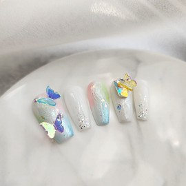Butterfly Garden Handmade Nail Tips - Natural / 나비 정원 수제네일팁 - 내츄럴