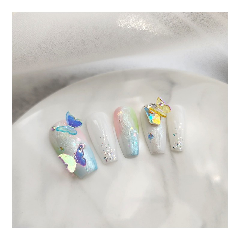 Butterfly Garden Handmade Nail Tips - Natural / 나비 정원