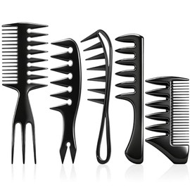DUAIU Set de 5 Peines para Peinado del Cabello para Hombres, Peines de Dientes Anchos y de Textura, Peine Tipo Cola de Pescado para Barbería, para... 