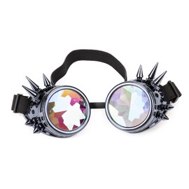 FLORATA Kaleidoscope Rainbow Steampunk Goggles Crystal Lenses Welding Eye Protect Vintage Glasses