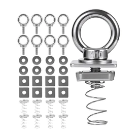 Strut Channel Nut and Eye Bolt Set - Heavy Duty Stainless Steel Eye Bolts M8, M10 | Zinc Plated Spring Nuts, Long Spring) for Unistrut, M10, Pack of 8