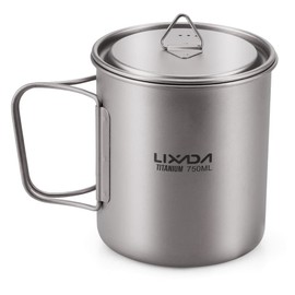 Lixada Titanium Pot Camping Portable Titanium Water Portable Cup with Folding Handle (300 ml, 350 ml, 420 ml, 550 ml, 650 ml, 750 ml, 900 ml, 1600 ml)