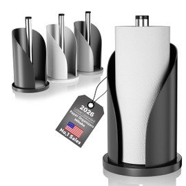 Toilet Paper Towel Holder, Stainless Steel Freestanding Bathroom Tissue Organizer, Rolls Storage Holder, Paper Towel Dispenser for Bathroom Kitchen (Black S)