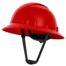 Zeluga 15-439 HDPE Full Brim Hard Hat, Construction Safety Helmet with Vented Holes, 6 Point Adjustable Ratchet Suspension, ‎Meets ANSI/ISEA Z89.1, Red
