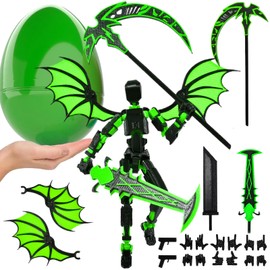 Memogizz t13 Action Figure Set, Pre-Filled Easter Egg with 3D Printed Toy, Easter Basket Stuffers for Adults, 1Pack, GreenBlackWithWing