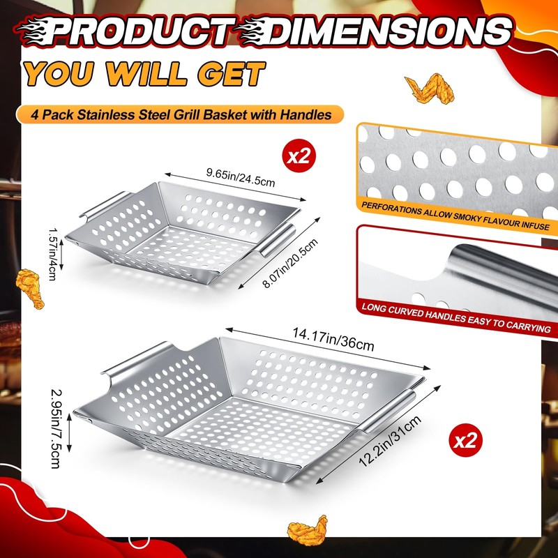 Mifoci 4 Pcs Grill Baskets for Outdoor Grill 14.17'' 9.65''