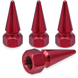 MEAJOO 4PCS Spiked Shape Tire Valve Stem Caps, Aluminum Car Air Stem Cap, Universal Dustproof Tire Valve Stem Covers for Cars, SUV, Trucks, Bikes, Motorcycles, Bicycles(Red)
