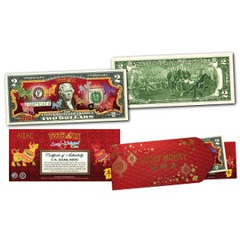 2021 Lunar Chinese New Year of The OX Polychromatic 8 Oxen Two-Dollar Collectible U.S Bill in RED Envelope