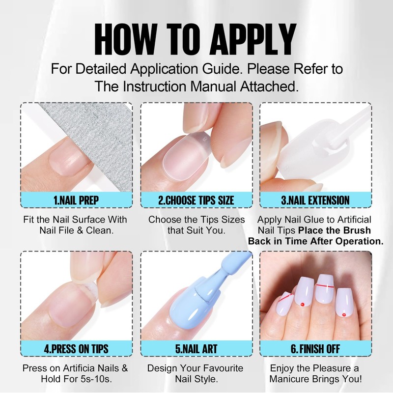 TOMICCA Nail Tips for Gel Nails with Nail Glue Set,