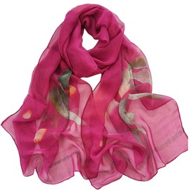 Pokeedioty Women’s Scarf Lightweight Elegant Floral Pattern Scarf Fashion Scarves Sheer Scarfs Shawls (B-Rose Red)