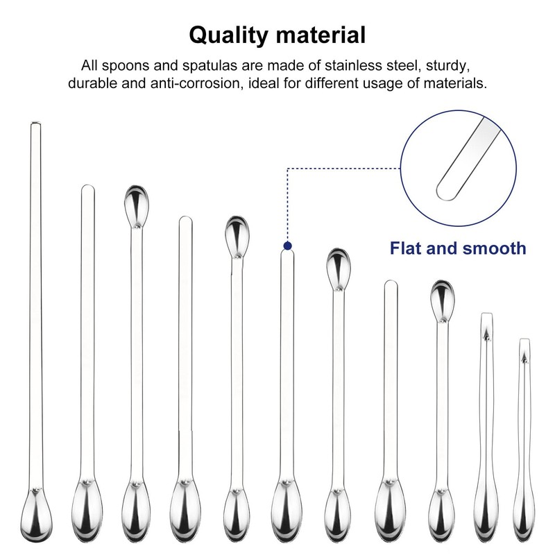 Labasics 11 Pcs Lab Micro Spoon and Spatula Set, Stainless
