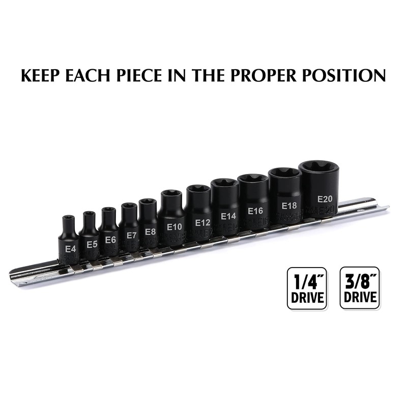 EMENTOL 11PCS E-Torx Socket Set with Rail, CR-V, 1/4" and