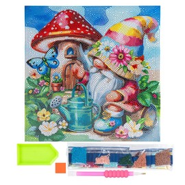 Ideen mit Herz Diamond Painting Canvas on Stretcher Frame | 30 cm x 30 cm | Set Including Tools (Gnome in Mushroom House)