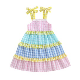 Baby Toddler Girl Dress Sleeveless Plaid Tulle Sundress Summer Casual Daily Princess Dress (Plaid, 12-18 Months) Pink