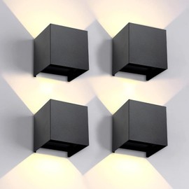 4 Pack Outdoor Wall Lights Exterior/Interior,12W Warm Light 3000K LED Modern Square Wall Sconce Fixture Set, IP65 Waterproof Square Aluminum Wall Lamps,Up and Down Lighting for Porch, Patio, Garage