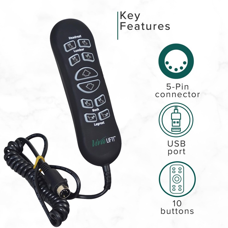 AlveyTech 10-Button 5-Pin Replacement Remote Hand Control for Pride VivaLift