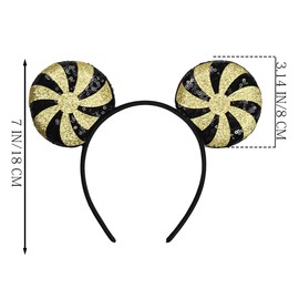 Batsysm Black&Golden Mouse Ear Headband, Pinwheel Sequins Hairband Party Headwear for Unisex Adult and Children