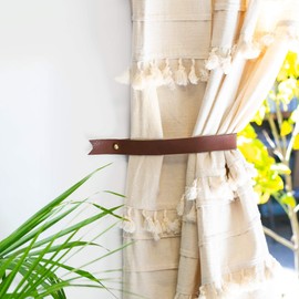 KEYAIIRA - Leather Curtain Tie Back - minimal curtain holdbacks, black leather tiebacks for drapes, modern, simple holdbacks for draperies white