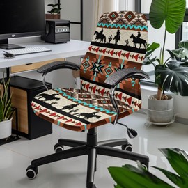 Cadowhimsy Aztec Tribal Geometric Cowboy Print Office Chair Cover Anti-Dust Swivel Chair Slipcover Washable Computer Chair Protector for Armchair Home Office Decor, Large