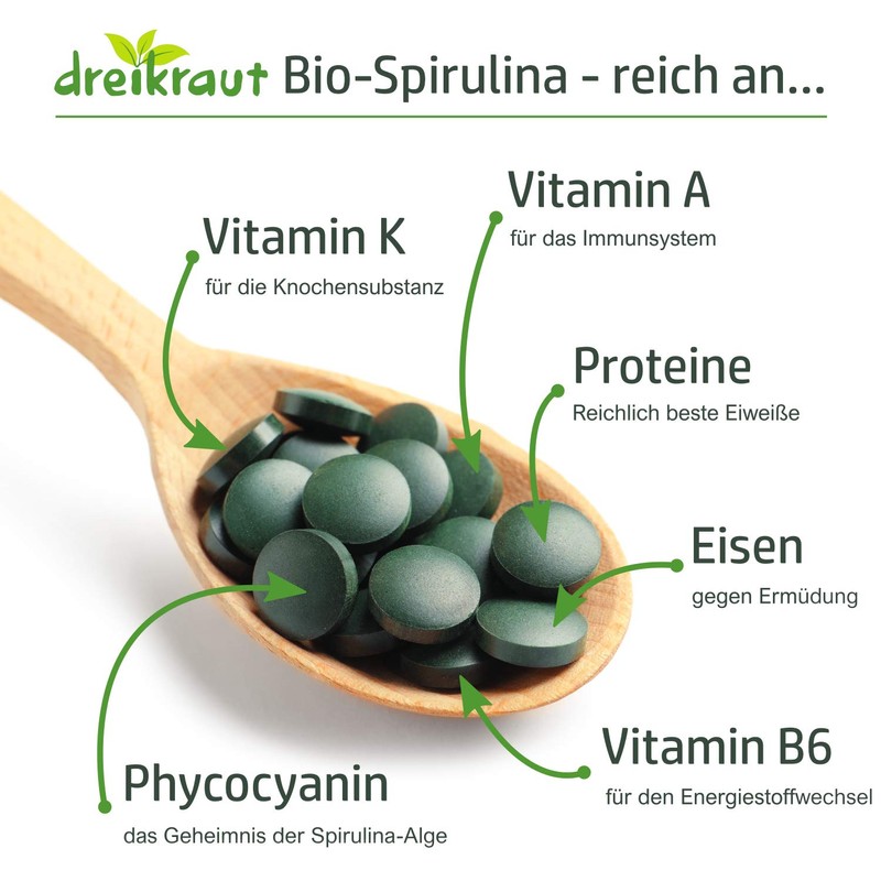 dreikraut Bio Spirulina, 750 Pellets, 4 Month Supply, Controlled Aquaculture,