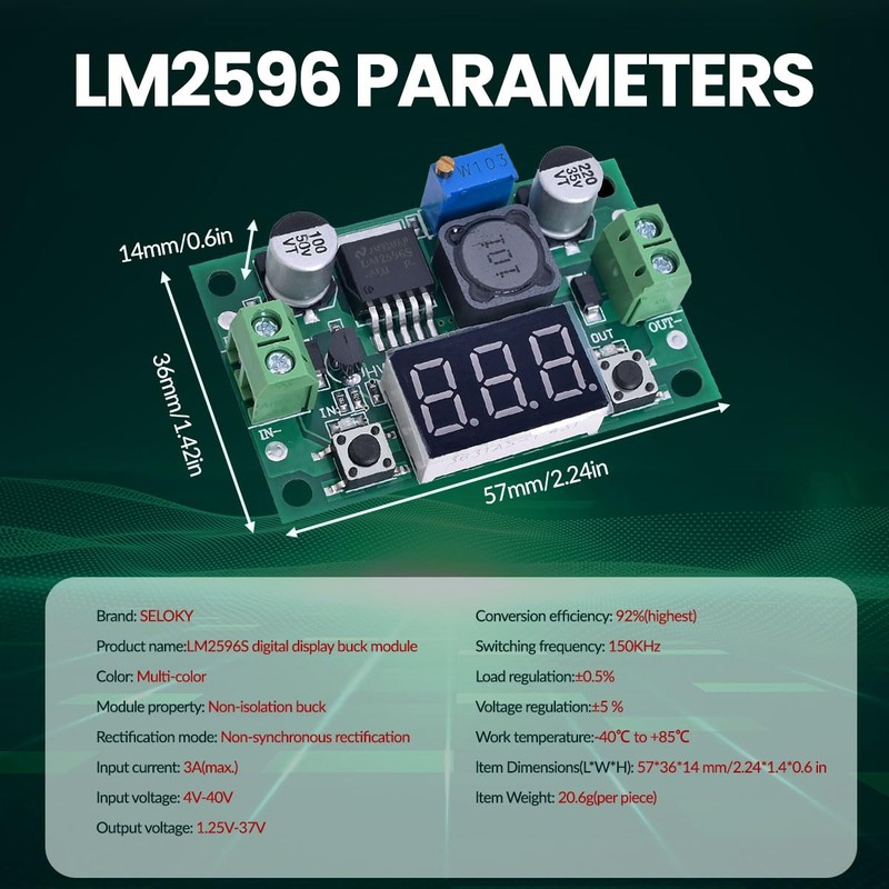 Seloky LM2596 DC-DC Buck Converter Voltage Regulator Adjustable DC to