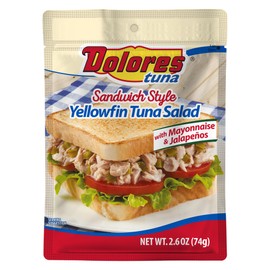 Dolores Chunk Light Yellowfin Tuna with Mayonnaise & Jalapeño Peppers, 2.6 oz Pouch – Ready-to-Eat Tuna, Mild Flavor, Convenient Single-Serve (Pack of 24)