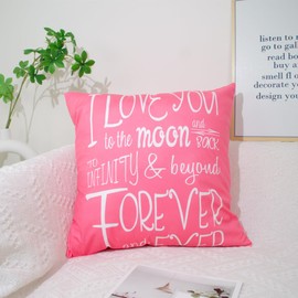 DILOXNSU Pink Cushion Covers 45 x 45 cm I Love You Forever for Women Girlfriend Modern Double-Sided Pillow Covers for Livingroom Sofa Bed Couch Birthday Festival Cushion Cover 18 x 18 inch