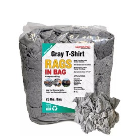 SupremePlus Recycled Gray Knit T-Shirt Cleaning Rags 25 lbs. Bag Multipurpose Cleaning Cloth
