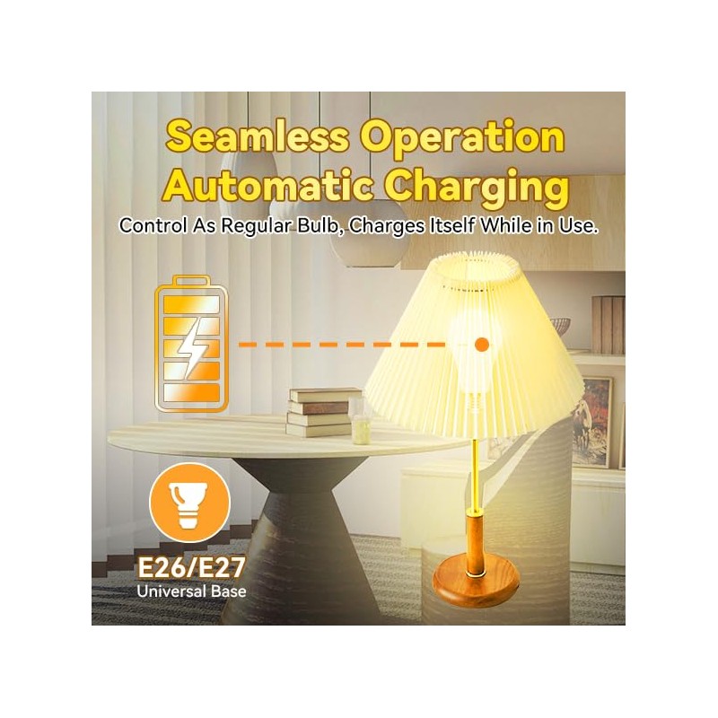 Emergency-Rechargeable-Light-Bulb, Stay Lights Up When Power Failure, 1200mAh15W 80W Equivalent