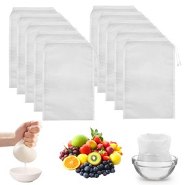 MOSTFUN 10Pcs Cheese Cloths for Straining, Nut Milk Bag with Drawstring, Muslin Cloths for Cooking, Fine Mesh Cheese Cloth Bags for Straining, Reusable Straining Bag for Yogurt Juice Tea (20 x 30cm)