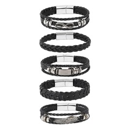 MILAKOO Pack of 5 Braided Leather Bracelets with Engraving for Men Women Cuff Bracelet Adjustable, Suitable for: