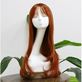 Fabutio Copper Brown Bang Wigs Wavy Fringe Wigs Heat Resistant Synthetic Wig Girls Fashion Costume Wig Party Wigs, 22 Inch