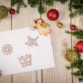 KESYOO Wood Tips Wooden Slices Wooden Pieces Cartoon Wooden Pieces 100pcs Creative Flower Bird Wooden Cards Natural Wood Decoration Photography Accessories DIY Christmas Tree Decoration