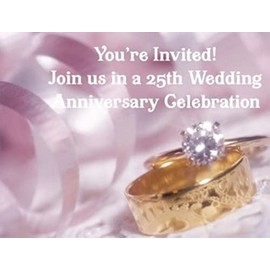 Wedding Anniversary Party Invitation with Wedding Rings Photo for 25th Wedding Anniversary - 50 /Pack with Envelopes - Style #PU25-50