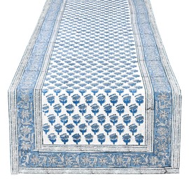 CPC - Camino de mesa de algodón de 16 x 60 pulgadas con estampado de bloques para mesa de comedor, mesa de tarjetas, mesa de centro, boda, granja y barbacoa al aire última intervensión, color azul