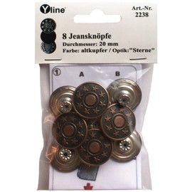 8 Jeans Buttons, Antique Copper, 20 mm, Jeans Buttons, Metal Buttons, Sew-Free, in Polybag, SL, 2238
