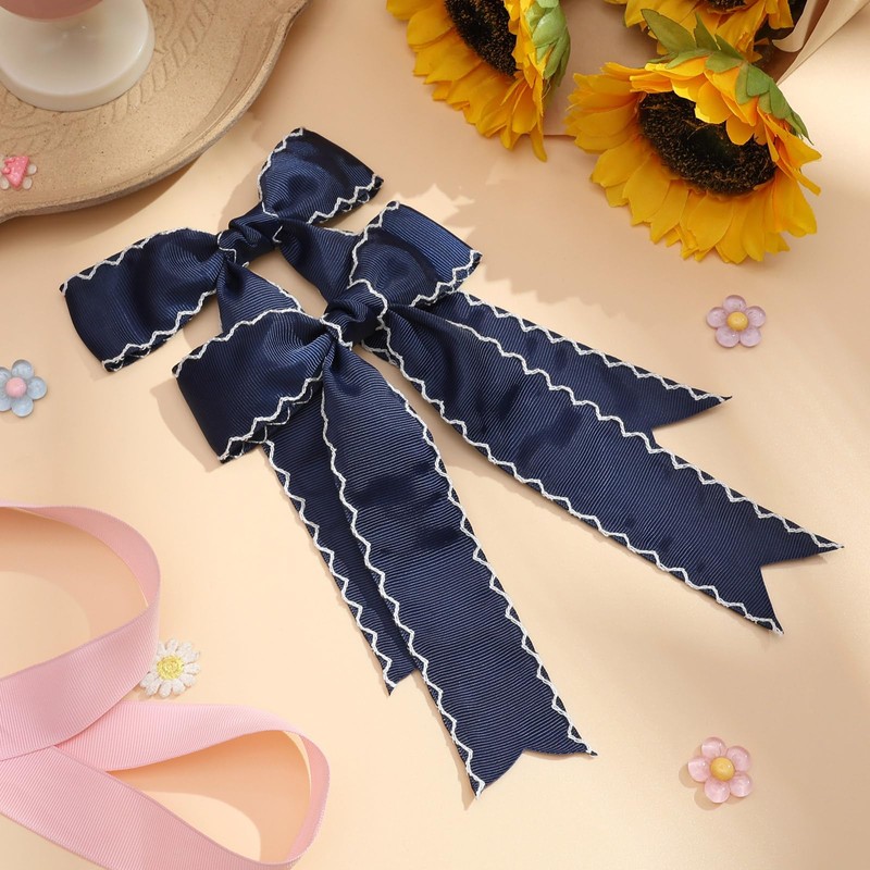 NCMAMA 2PCS Navy Bows for Girls Grosgrain Ribbon Alligator Hair