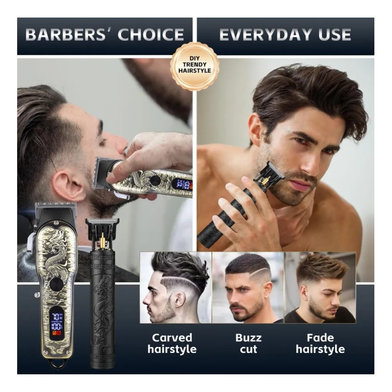 Kit 2 Cortapelos Led Usb-c Para Cabello Y Barba Negro