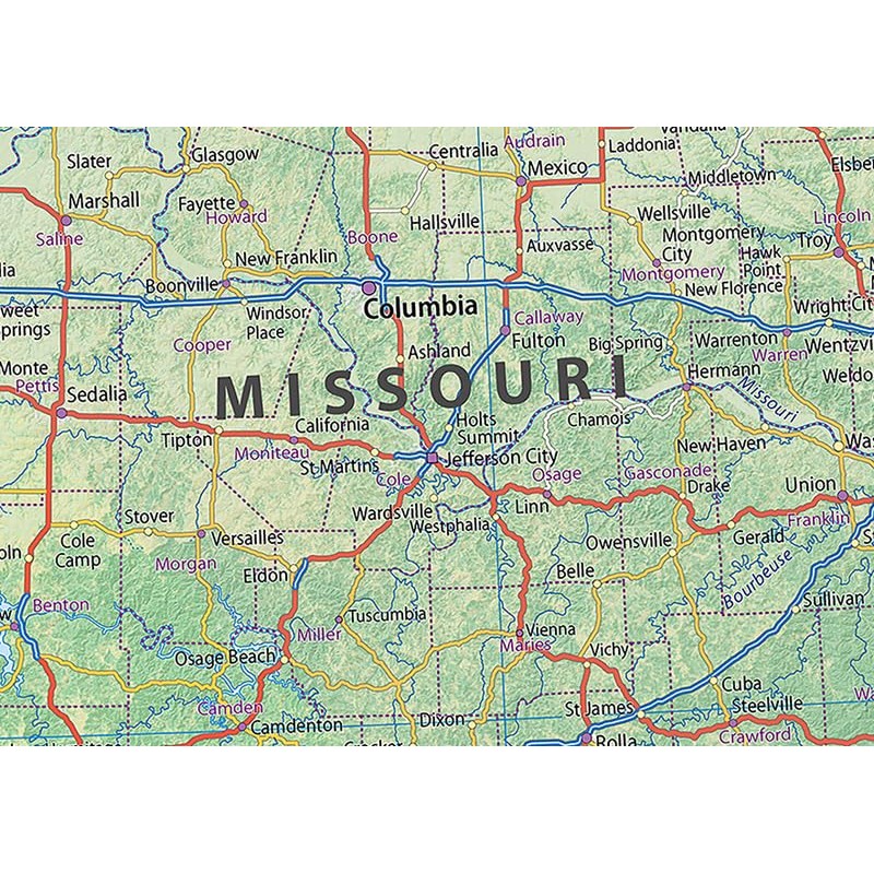 Missouri State Physical Map - 16.5 x 16.5 Inches -
