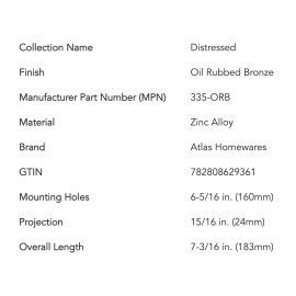 Atlas Homeware 335-ORB Cabinet Door Knob Drawer Handle Oil Rubbed Bronze, New!