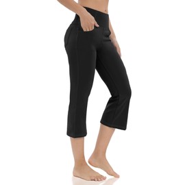 VEAARDAMYE Women's Yoga Capri Pants High Waist Capri Leggings with Pockets Tummy Control Crop Pants Straight Leg 21" (Capri Solid Black 2XL)