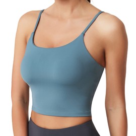 Desol Women's Sports Bra with Padding for Women, Long Cut Tank Top Medium Strong Hold without Underwire Yoga Bra for Workout Fitness, B-blue., l