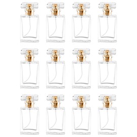 Farsheo Glass Perfume Bottle Empty Refillable 12Pack 50ml Clear Travel Perfume Spray Atomizer Bottle Perfume Fine Mist Spray Perfume Bottle Atomizer Container with Sprayer Applicator (Clear Square)